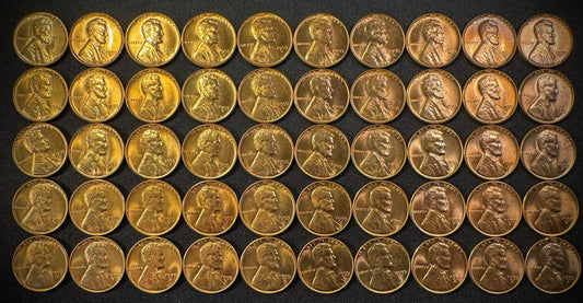 1955-S Lincoln Wheat Cent Penny RED LUSTROUS Uncirculated Roll Of 50 Coins1