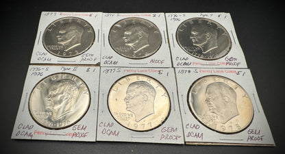 1973-1978 S Eisenhower Clad Gem Proof Dollars lot of 6 coins