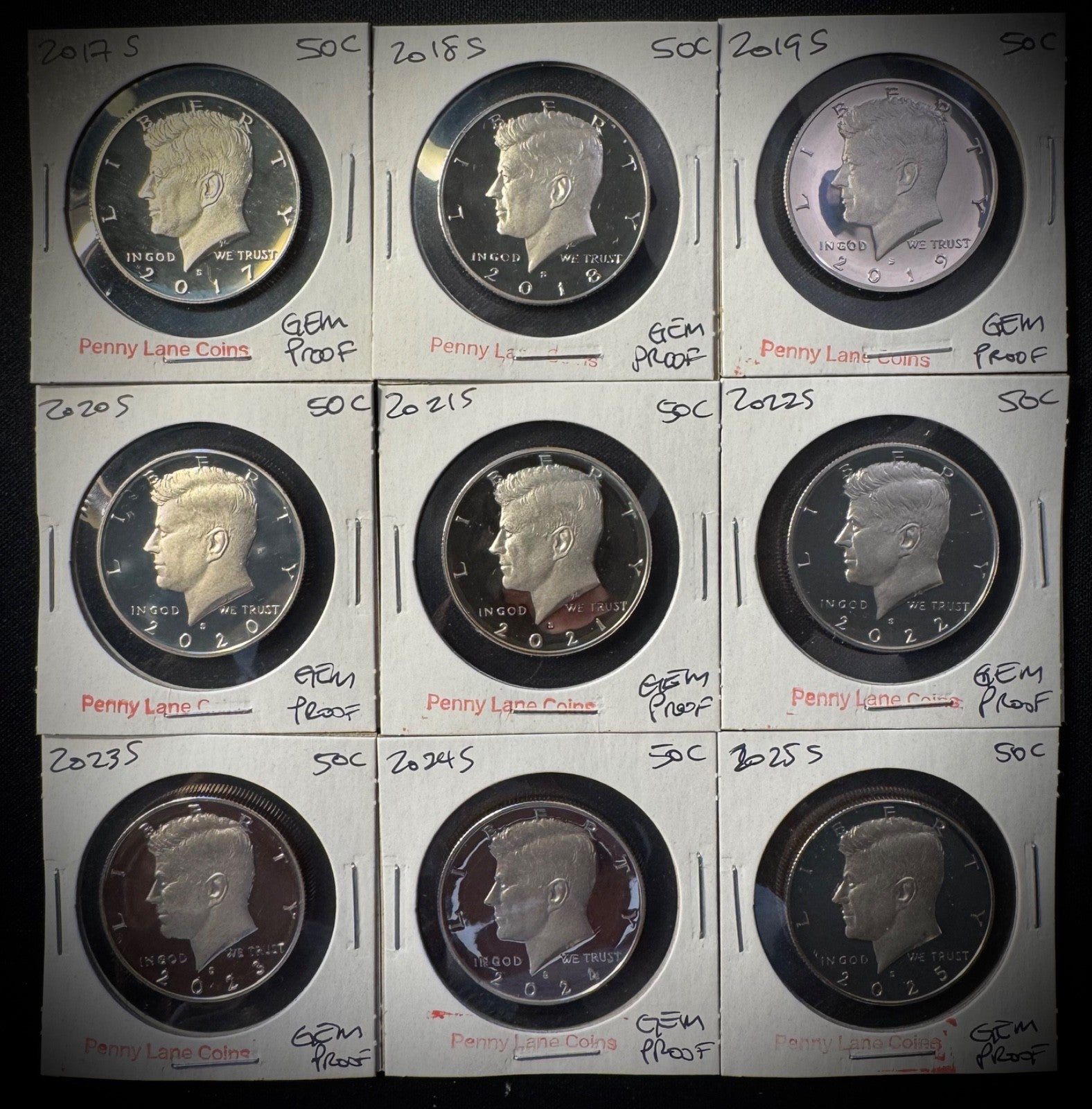 2017-2025 S Kennedy Half Dollar PROOF SET 9 Coins GEM DEEP CAMEO Fresh From Mint20