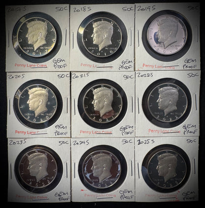 2017-2025 S Kennedy Half Dollar PROOF SET 9 Coins GEM DEEP CAMEO Fresh From Mint20