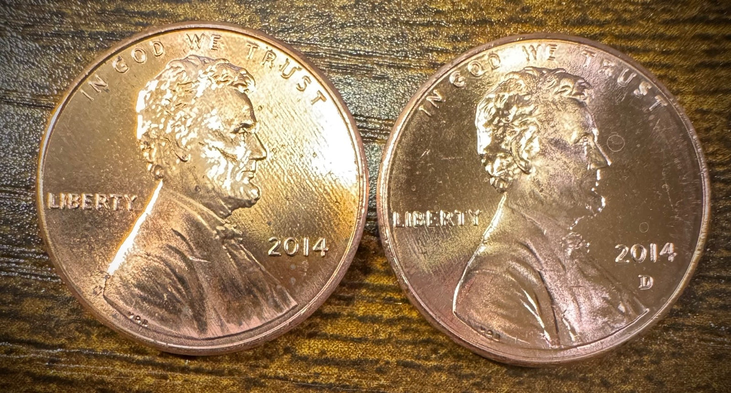 2014 Lincoln Shield Cent P D Uncirculated BU 2 Coin Lot From Original Rolls0