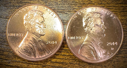 2014 Lincoln Shield Cent P D Uncirculated BU 2 Coin Lot From Original Rolls0