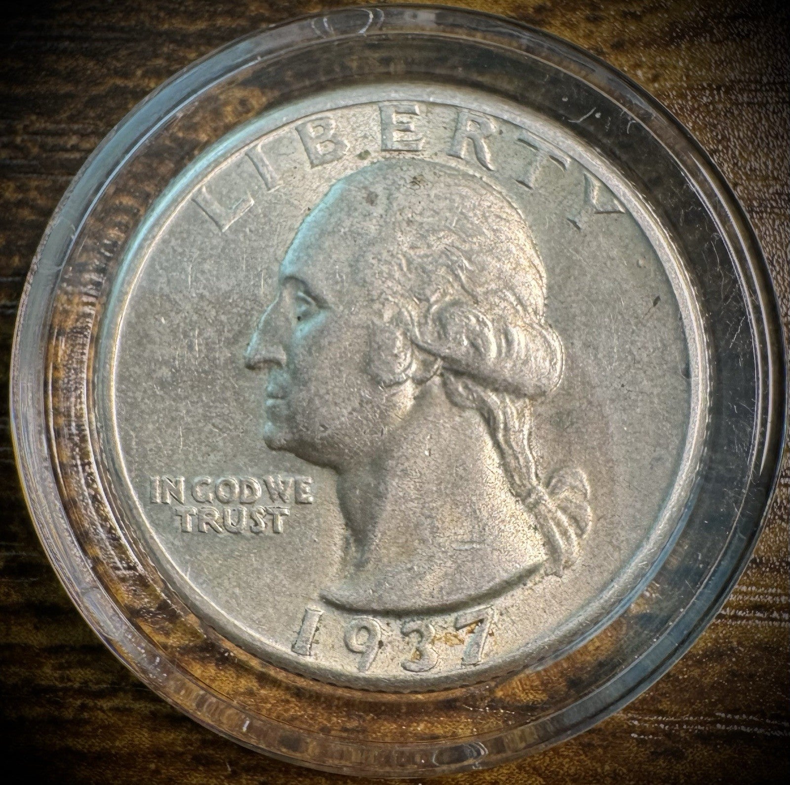 1937 Silver Washington Quarter AU/BU About/Brilliant Uncirculated In Capsule0