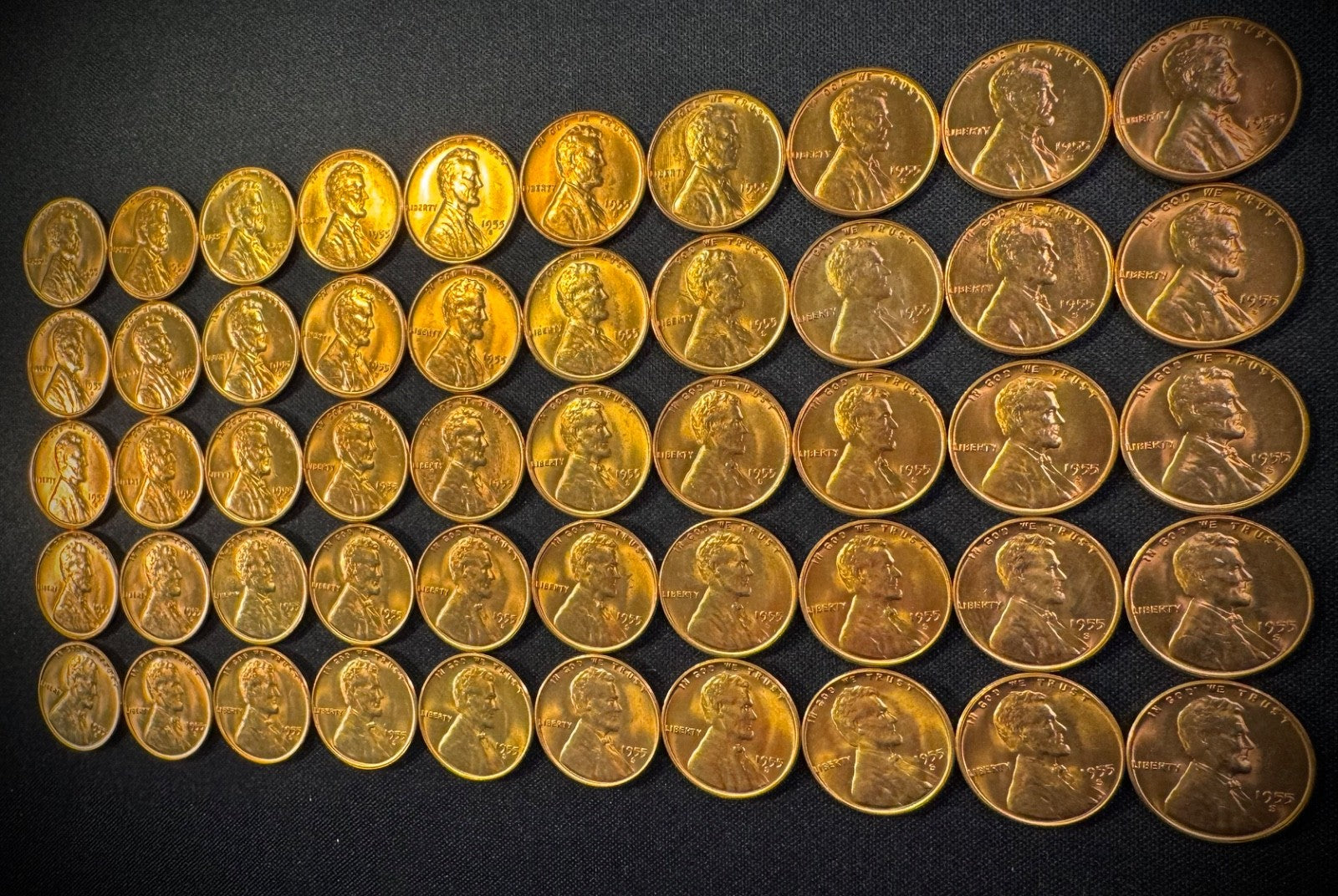 1955-S Lincoln Wheat Cent Penny RED LUSTROUS Uncirculated Roll Of 50 Coins2