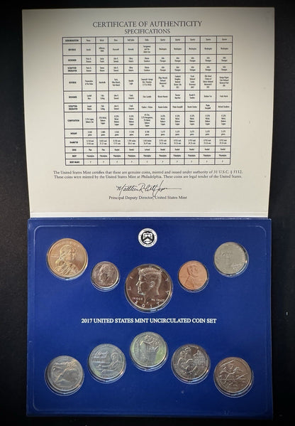 2017 US Mint Uncirculated 20 Coin Set P & D Philadelphia & Denver 10 Coins Each2