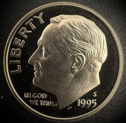 1995-S GEM PROOF Roosevelt Dime 10C Clad DEEP CAMEO Coin From US Mint Proof Set0
