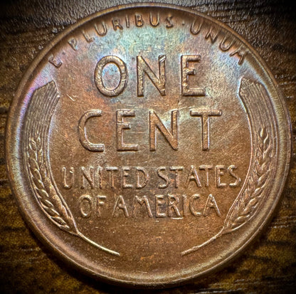 1950-D Lincoln Wheat Penny Cent BU Uncirculated GORGEOUS TONING1