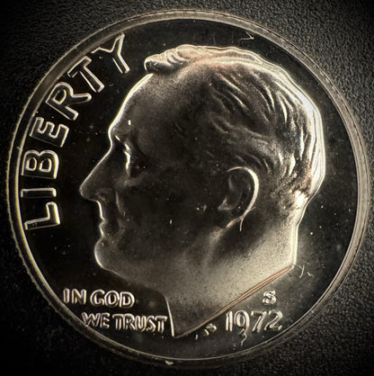 1972-S PROOF Roosevelt Dime 10C Clad CAMEO Coin From US Mint Proof Set0
