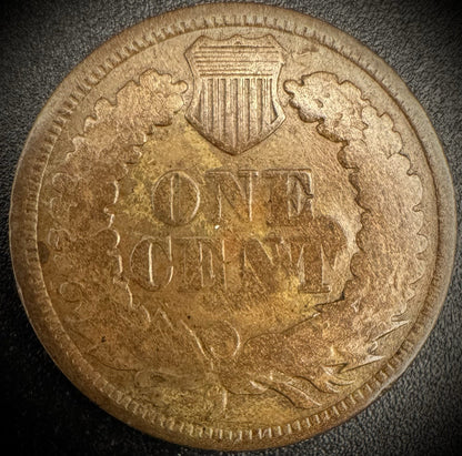 1866 Indian Head Cent Penny Counterstamped H. N. T. SEMI-KEY Date Coin1