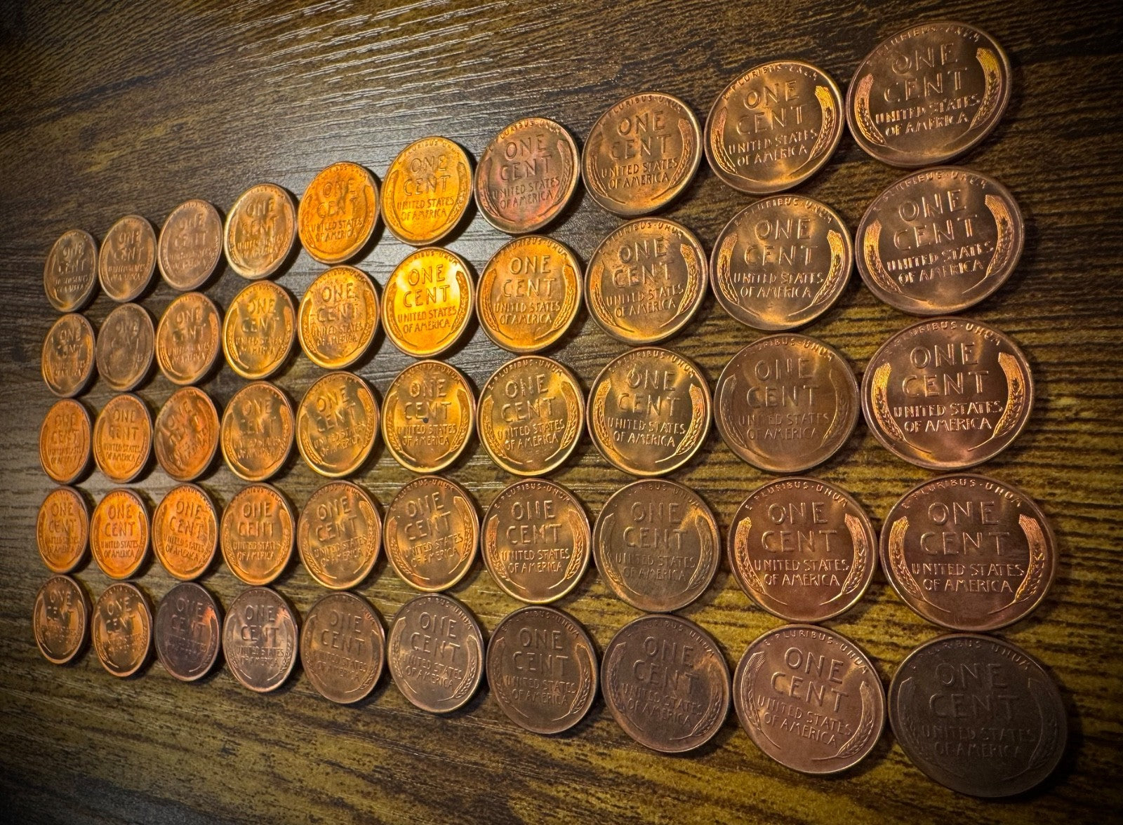 1949-D Lincoln Wheat Cent Penny Red Lustrous BU Uncirculated Roll Of 50 Coins4