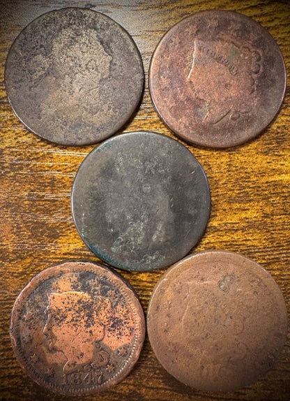 Lot Of 5 Large Cents Draped Bust Coronet Head Matron Style Braided Hair0