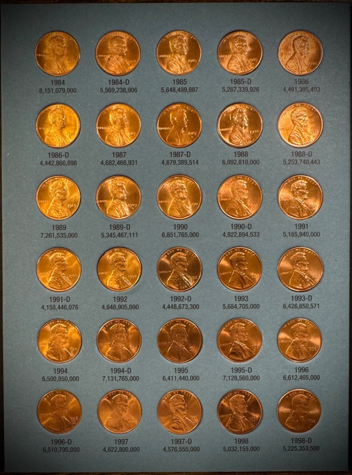 1959-1998 P D BU Lincoln Memorial Cent Set New Whitman 90 Coins 1982 7 Varieties3