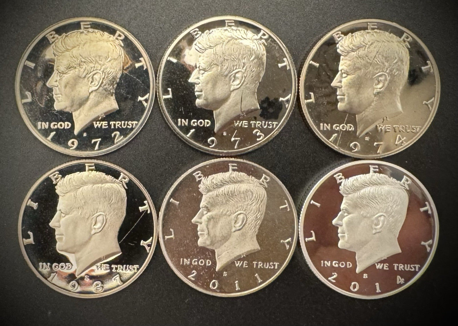 Impaired Kennedy Half Dollar PROOF Coin Lot Of 5 Clad & 1 Silver Coin READ MORE!0