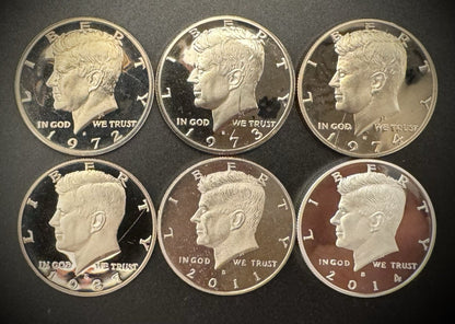 Impaired Kennedy Half Dollar PROOF Coin Lot Of 5 Clad & 1 Silver Coin READ MORE!0