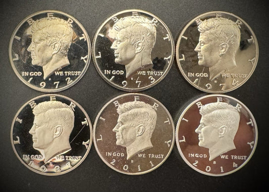 Impaired Kennedy Half Dollar PROOF Coin Lot Of 5 Clad & 1 Silver Coin READ MORE!0
