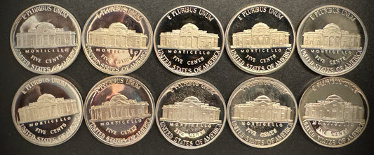 1980-1989 S Jefferson Nickel PROOF 10 Coin Collection From US Mint Proof Sets1