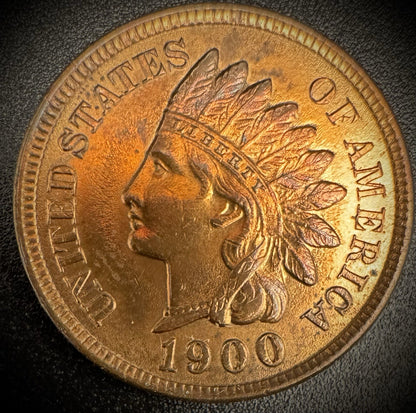 1900 Indian Head Cent Penny Full Liberty 4 Diamonds BU RED GEM LUSTER SEE VIDEO0