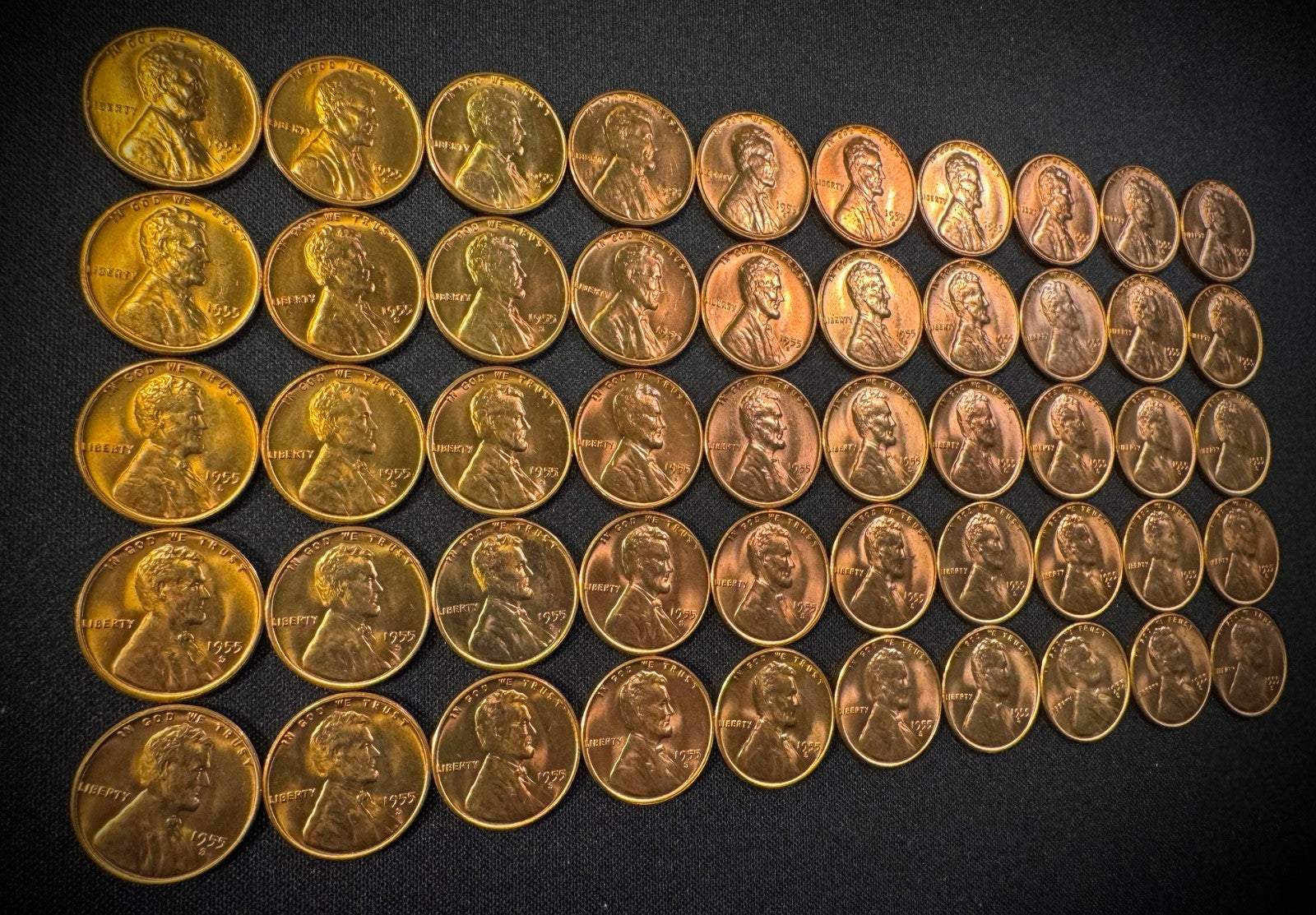 1955-S Lincoln Wheat Cent Penny RED LUSTROUS Uncirculated Roll Of 50 Coins3