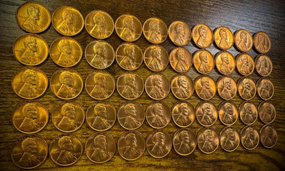 1939 Lincoln Wheat Cent GEM RED LUSTROUS Uncirculated Roll Of 50 Coins2