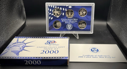 2000-S State Quarter GEM PROOF Clad 5 Coin Set w 2000 US Mint Box and COA0