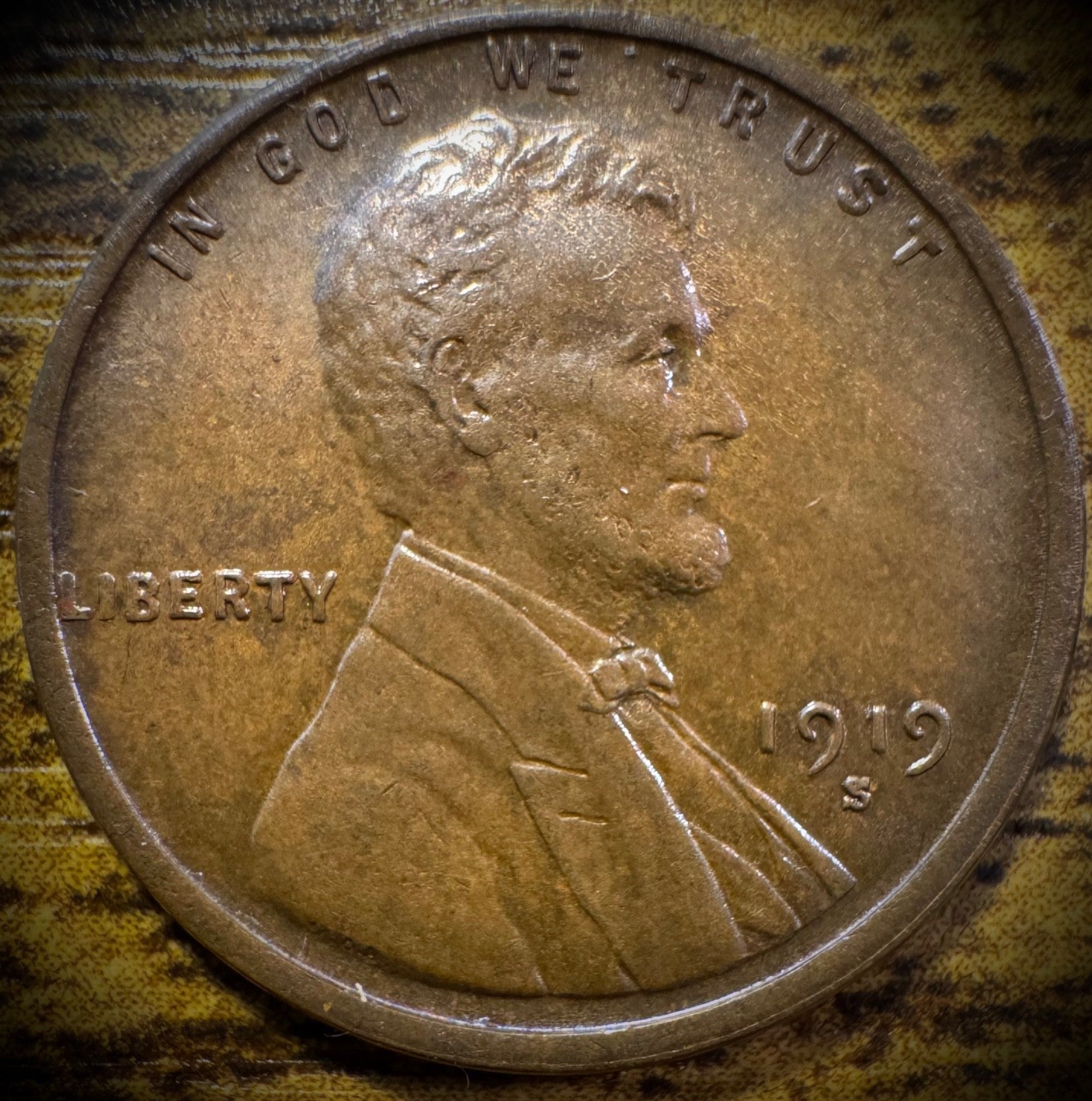 1919-S Lincoln Wheat Cent AU LUSTER TONED REVERSE0