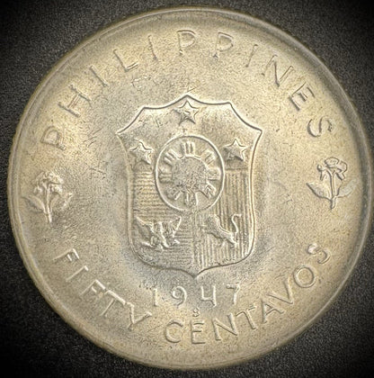 1947-S Phillipines Macarthur Silver BU 1 Peso & 50 Centavos Set of 2 Coins5
