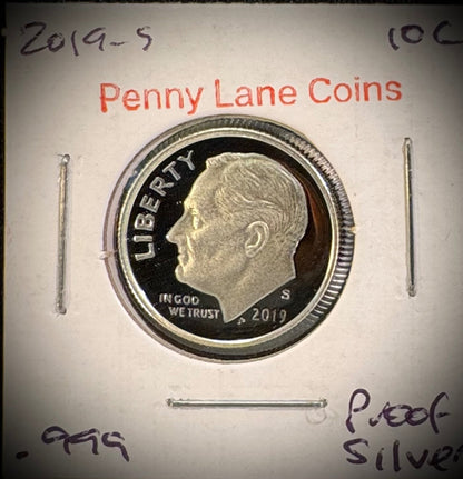 2019-S 99.9% SILVER And Clad PROOF Roosevelt Dime 10C .999 Fine Lot Of 2 Coins6