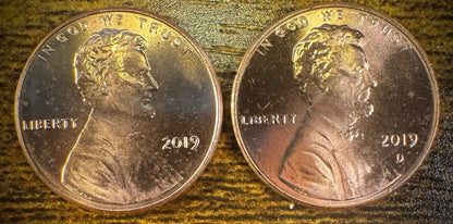 2019 Lincoln Shield Cent P D Uncirculated BU 2 Coin Lot From Original Rolls0