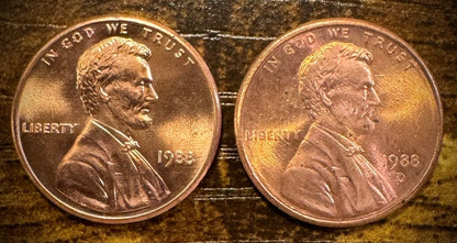 1988 P & D Lincoln Memorial Cent BU 2 Coin Set From Original Rolls0