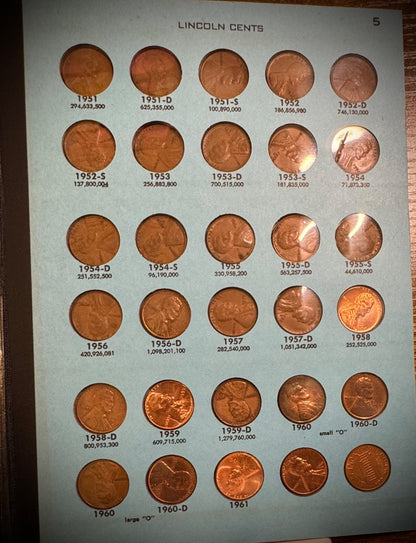 1909 VDB-1962 P D S Lincoln Wheat Cent Penny Partial Set 124 Coins Mehrig Album10