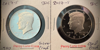 2017-S Kennedy Half Dollar GEM PROOF .900 90% Silver & Clad 2 Coin Lot Set0