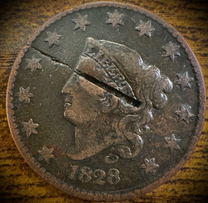 1828 Large Cent Coronet Head Matron Style Large Narrow Date0