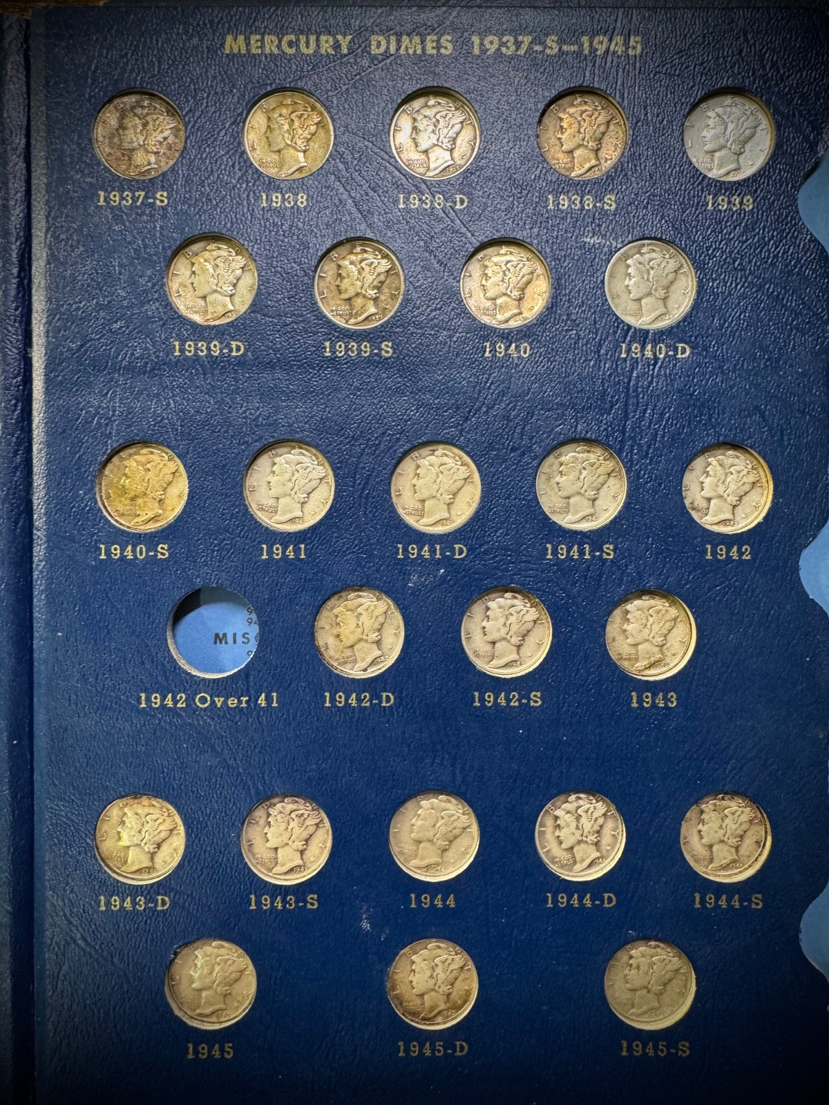 1916-1945 Mercury Silver Dime Partial Set In Whitman Deluxe Album 55 Coins5