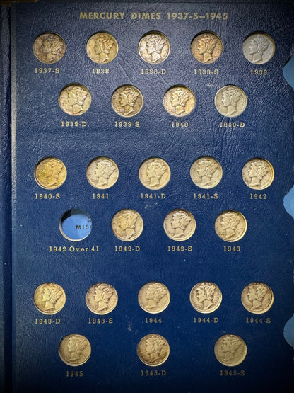 1916-1945 Mercury Silver Dime Partial Set In Whitman Deluxe Album 55 Coins5