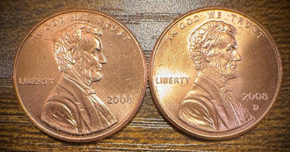 2008 P & D Lincoln Memorial Cent BU 2 Coin Set From Original Rolls0