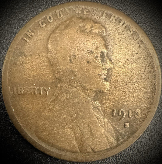 1913-S Lincoln Wheat Cent SEMI-KEY DATE #10