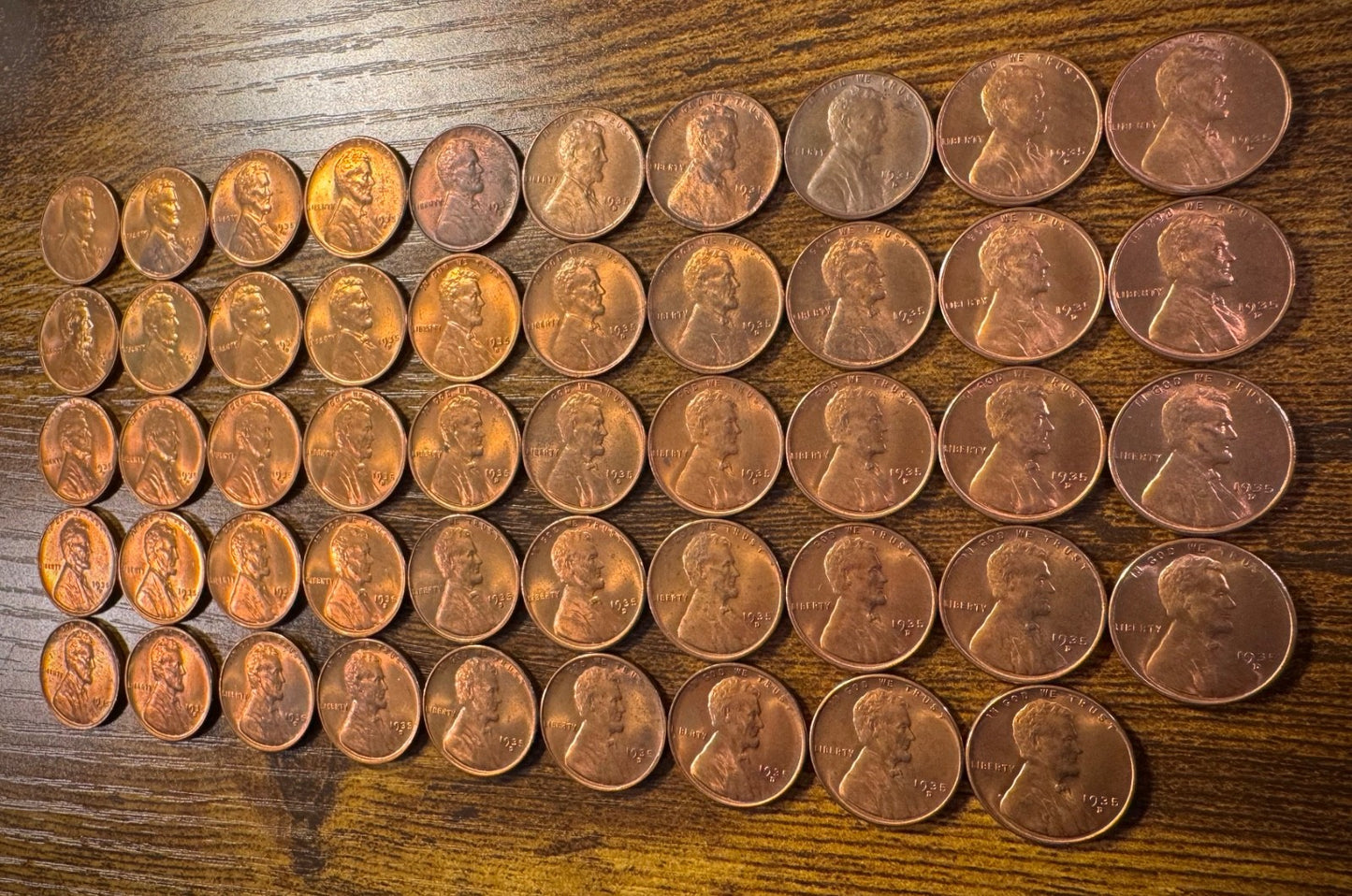 1935-D Lincoln Wheat Cent Mostly Red Uncirculated Roll Of 49 Coins1