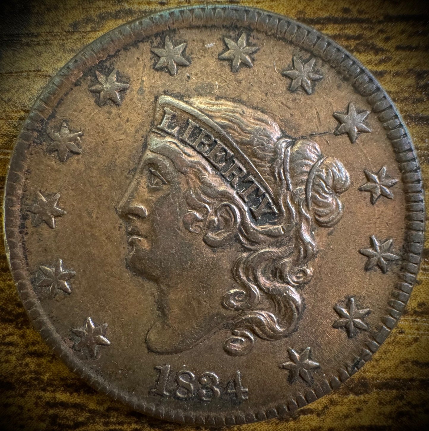 1834 Large Cent N-1 Coronet Head Matron Style Small 8 Large Stars AU0