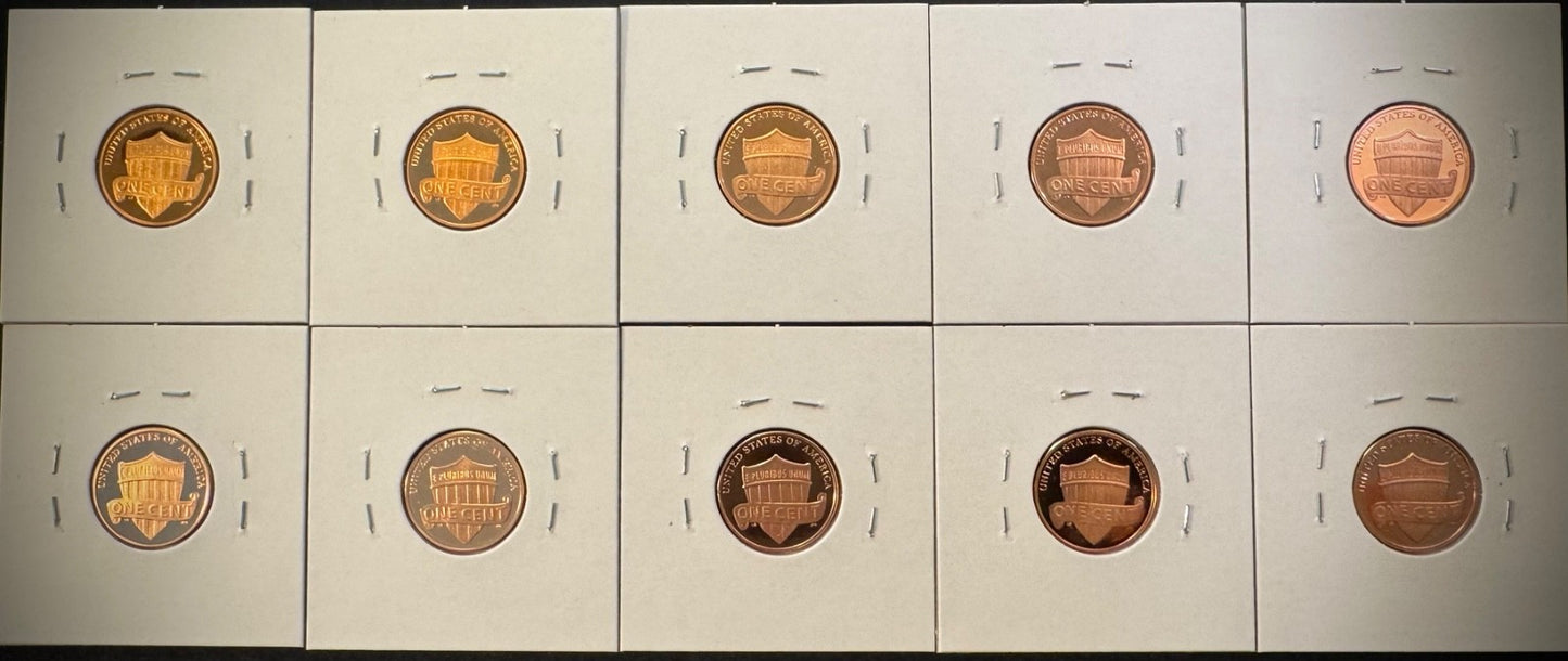 2010-2019 S Lincoln Shield Cent GEM PROOF 10 Coin CONSECUTIVE Years Lot Set4