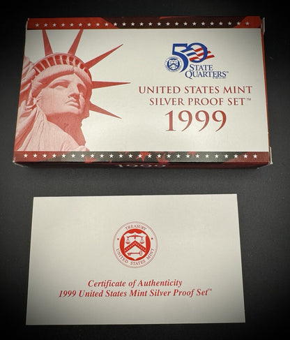 1999-S 90% SILVER America the Beautiful PROOF Quarter Set w 1999 US MINT Box COA3