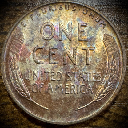 1941 Lincoln Wheat Penny Cent Uncirculated MULTI-COLORED TONING1