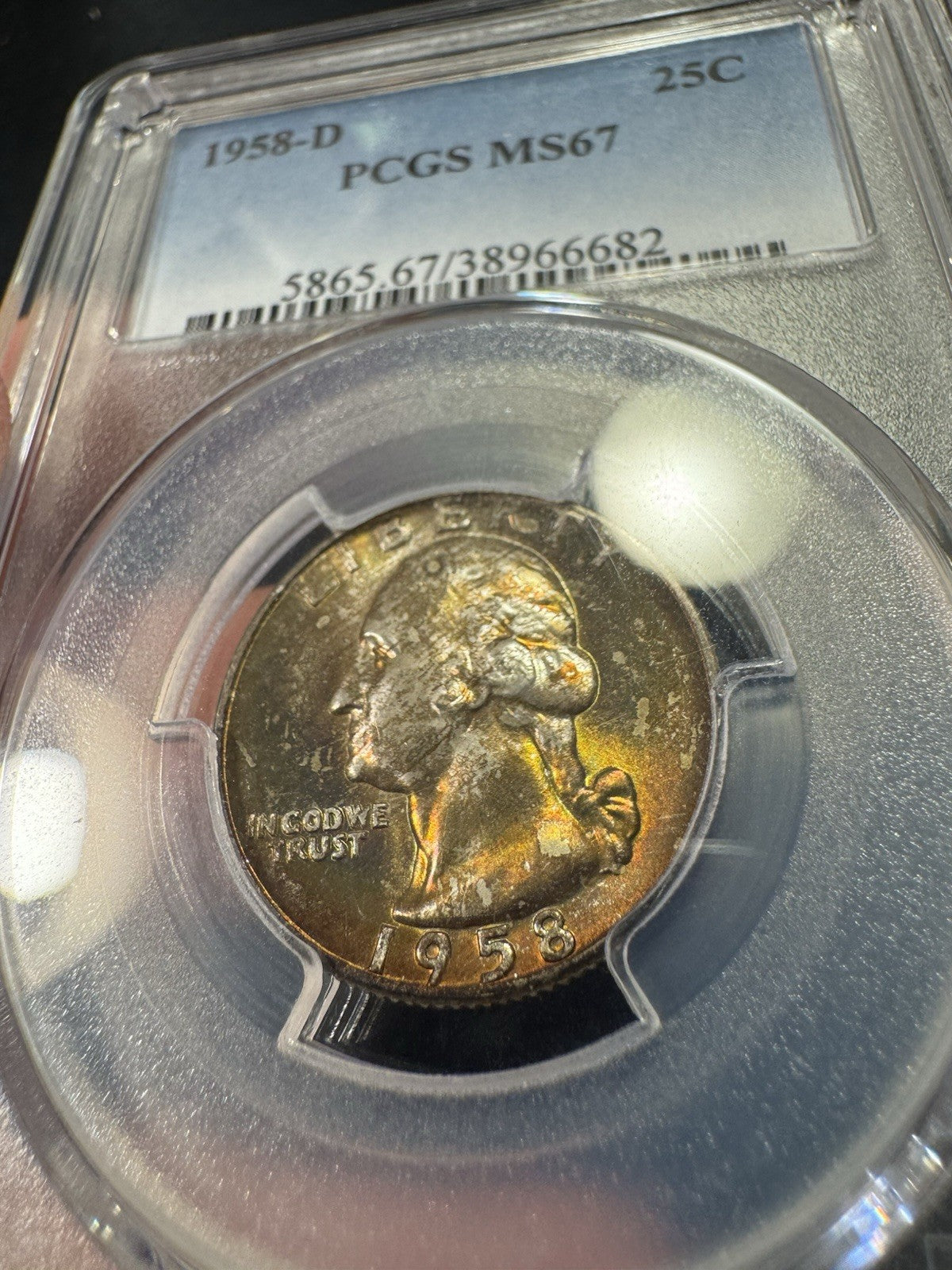 1958 D Silver Washington Quarter PCGS MS66 SEE VIDEO MULTICOLOR CARTWHEEL TONING2