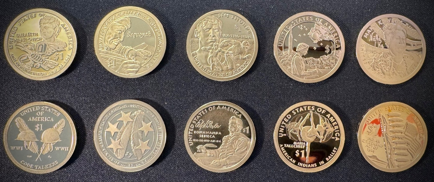 2016-2025 S Sacagawea Dollar GEM PROOF DEEP CAMEO Set Lot Of 10 Coins3
