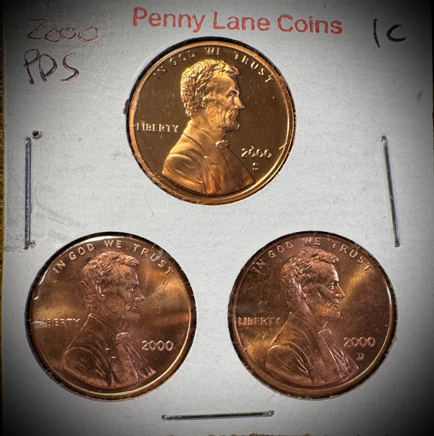 2000 P D S Lincoln Memorial Cent UNCIRCULATED + PROOF 3 Coin Lot0