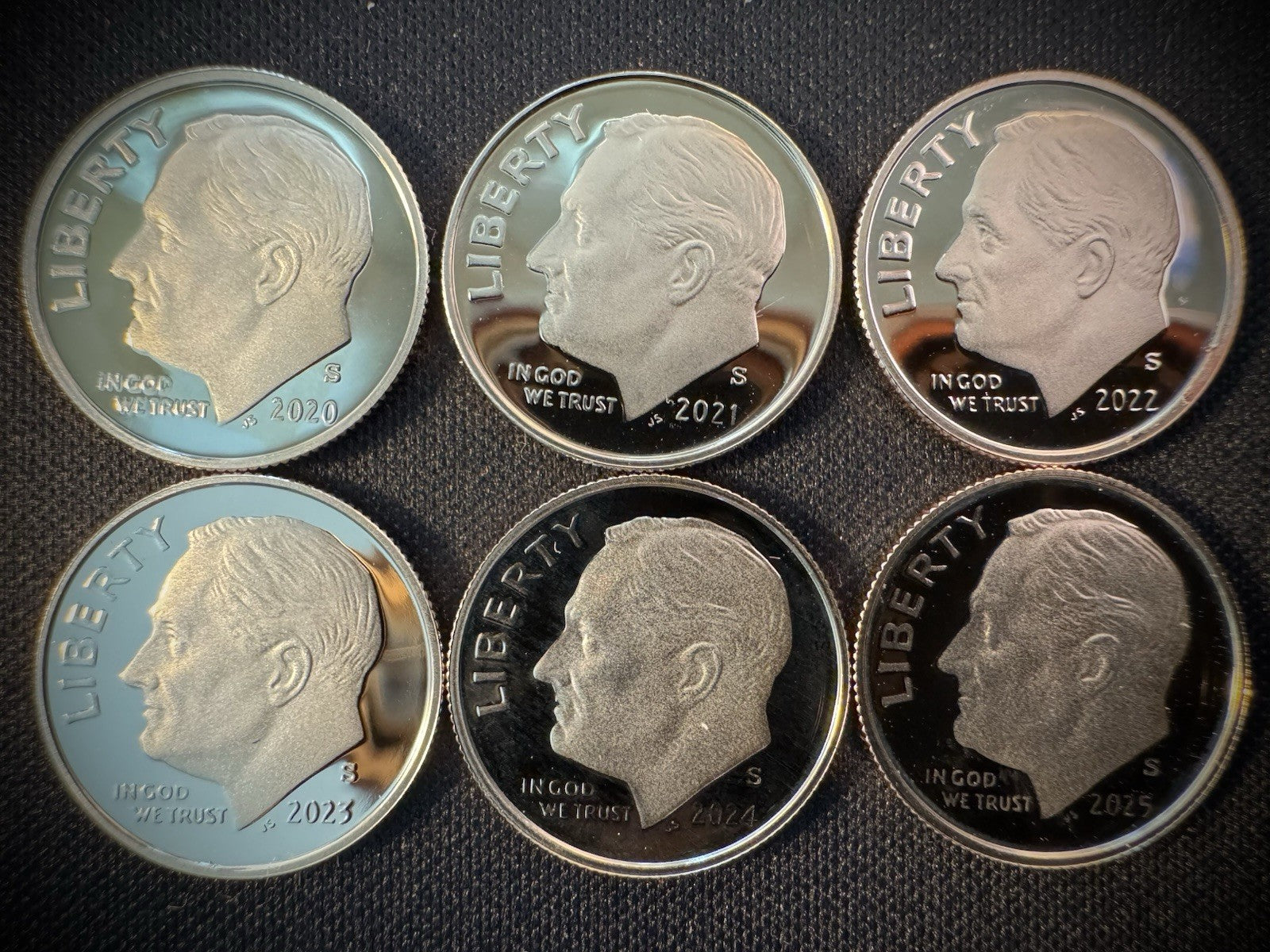 2020 2021 2022 2023 2024 2025 S GEM PROOF Roosevelt Dime 6 Coin Clad Set0