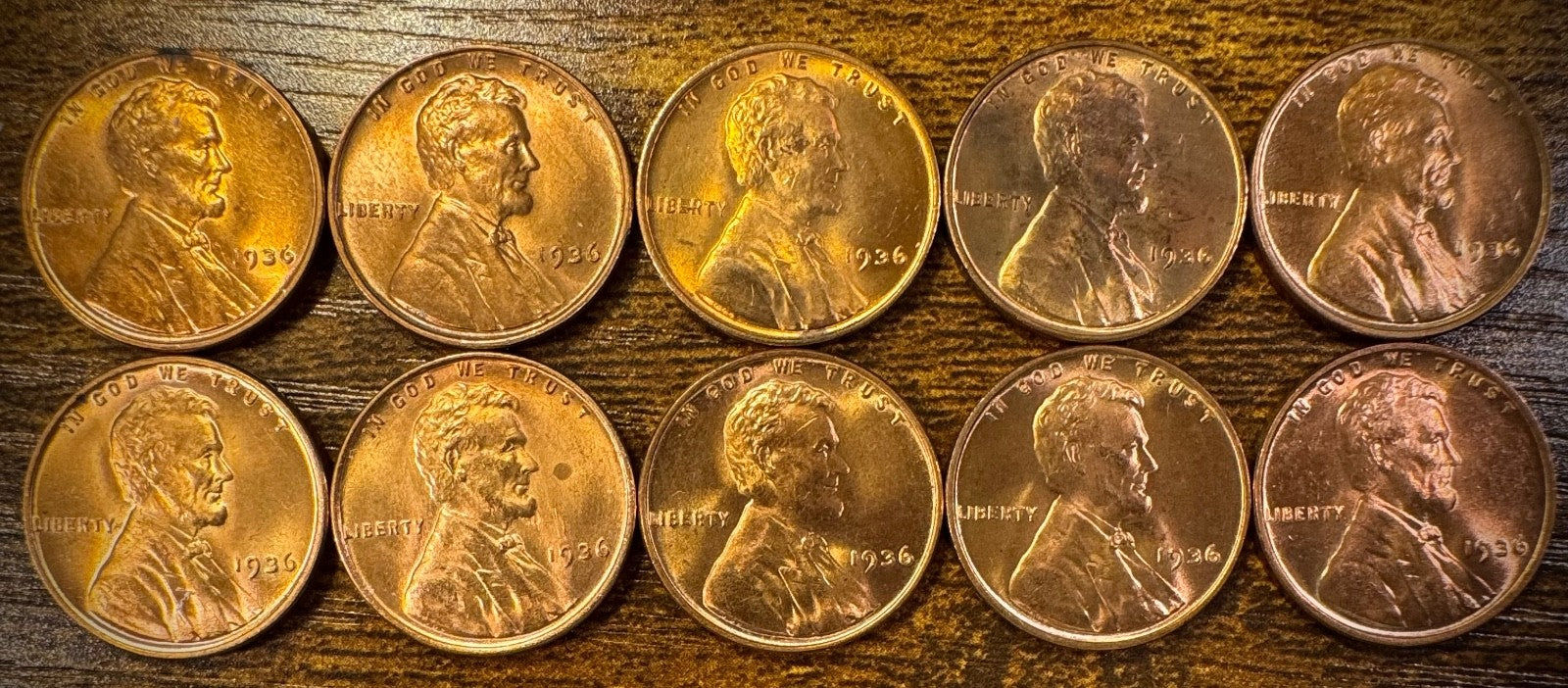 1936 Lincoln Wheat Cent Brilliant Uncirculated Red Lot Of 10 Coins0