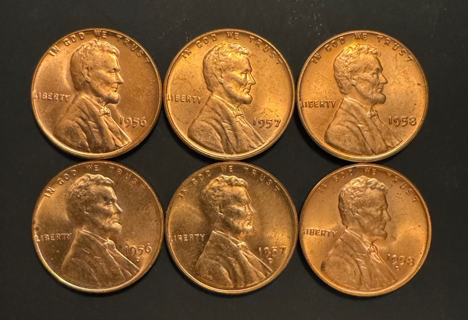 1956 1957 1958 P D Lincoln Wheat Cent Unc BU 6 Coin Lot From Original Rolls0