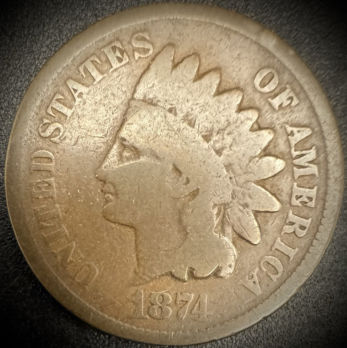 1874 Indian Head Cent Penny SEMI-KEY Date Coin0