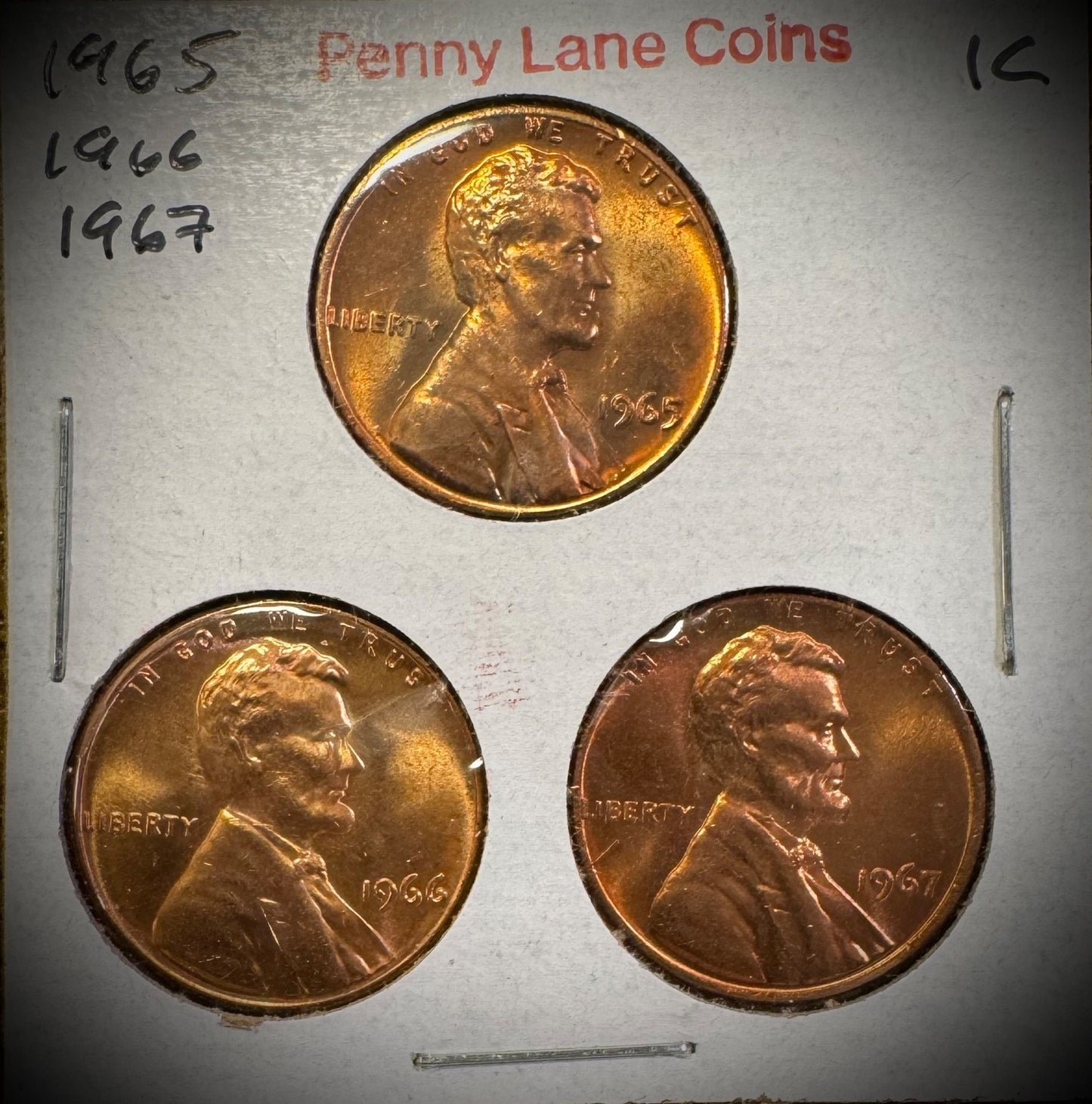 1965-1967 Lincoln Memorial Cent Uncirculated BU 3 Coin Lot From Original Rolls8