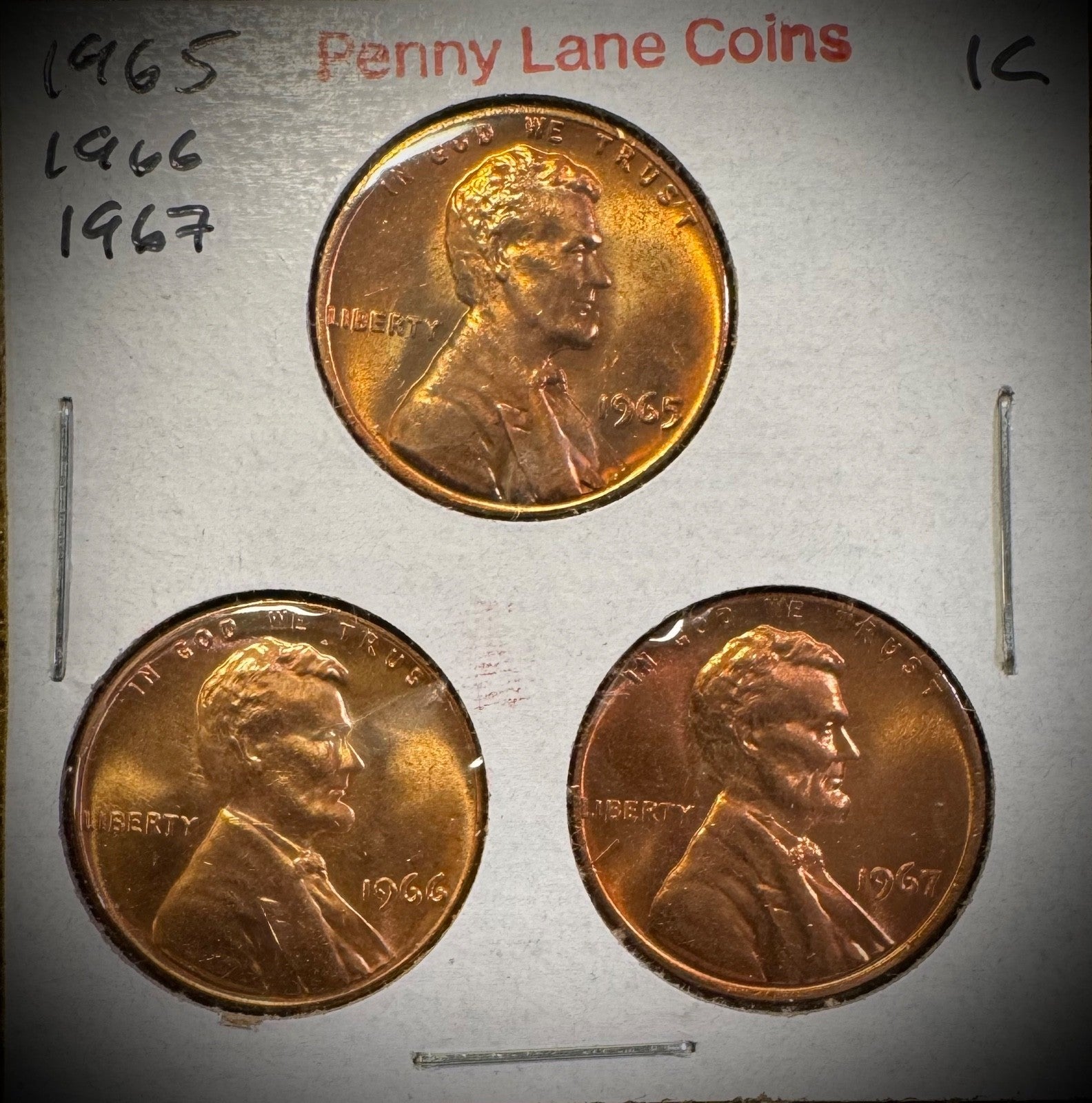 1965-1967 Lincoln Memorial Cent Uncirculated BU 3 Coin Lot From Original Rolls8